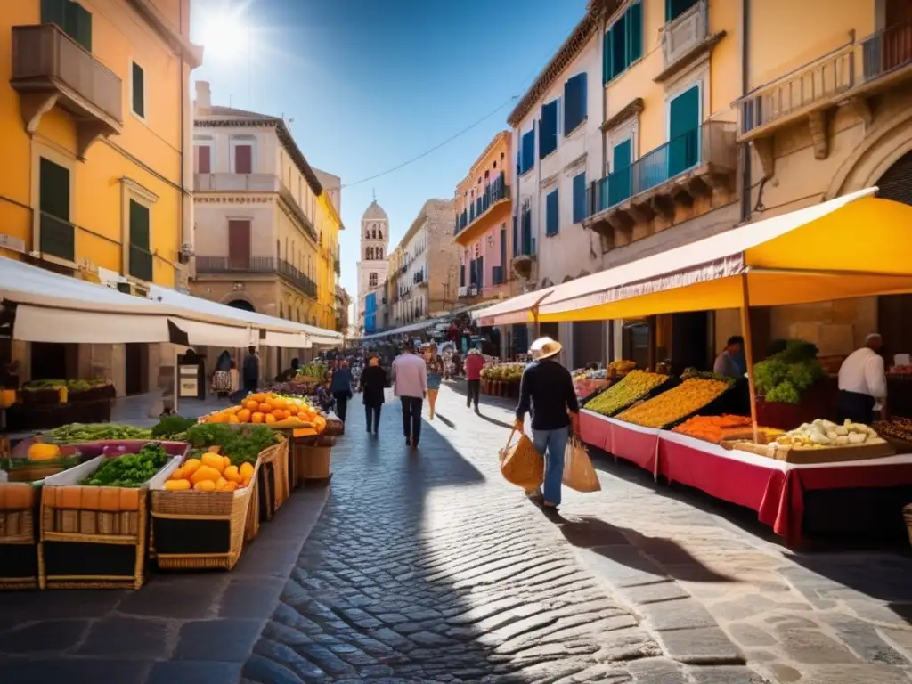 Revitalización urbana en Cagliari: imagen del distrito histórico con calles empedradas, edificios coloridos, mercados locales y la catedral al fondo.