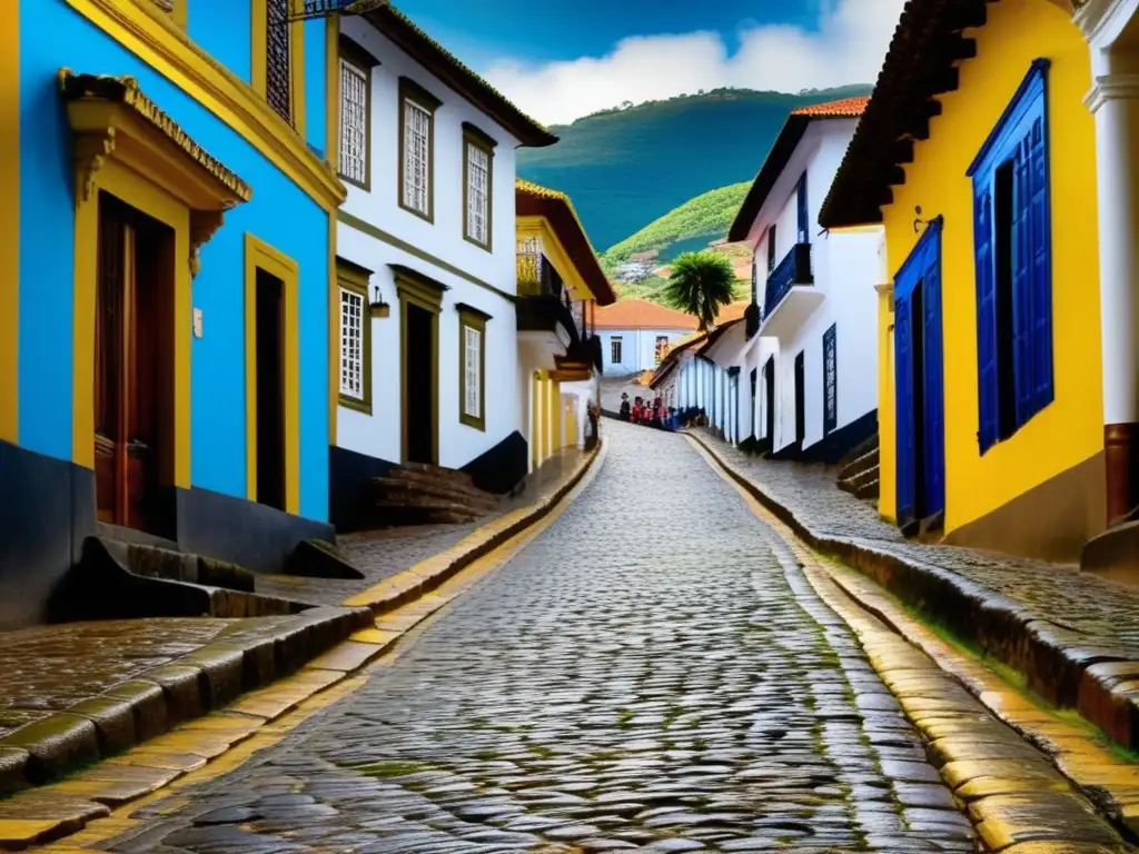 Revitalización urbana en Ouro Preto: imagen documental de calles históricas, arquitectura colonial y escena cultural vibrante.