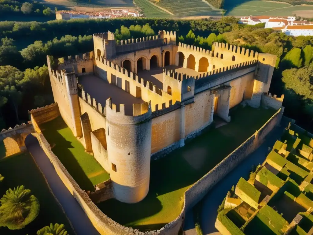 Ruinas antiguas del castillo templario en Tomar, Portugal. <b>Detalles de la arquitectura centenaria y la majestuosidad del sitio.