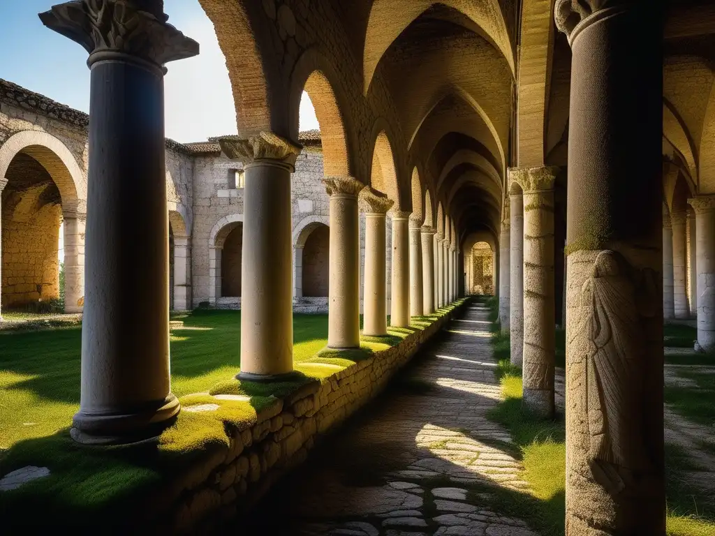 Ruinas de Aquileia: Detallada imagen de las ruinas antiguas, con sombras dramáticas y vegetación entre las grietas. <b>La historia cobra vida.