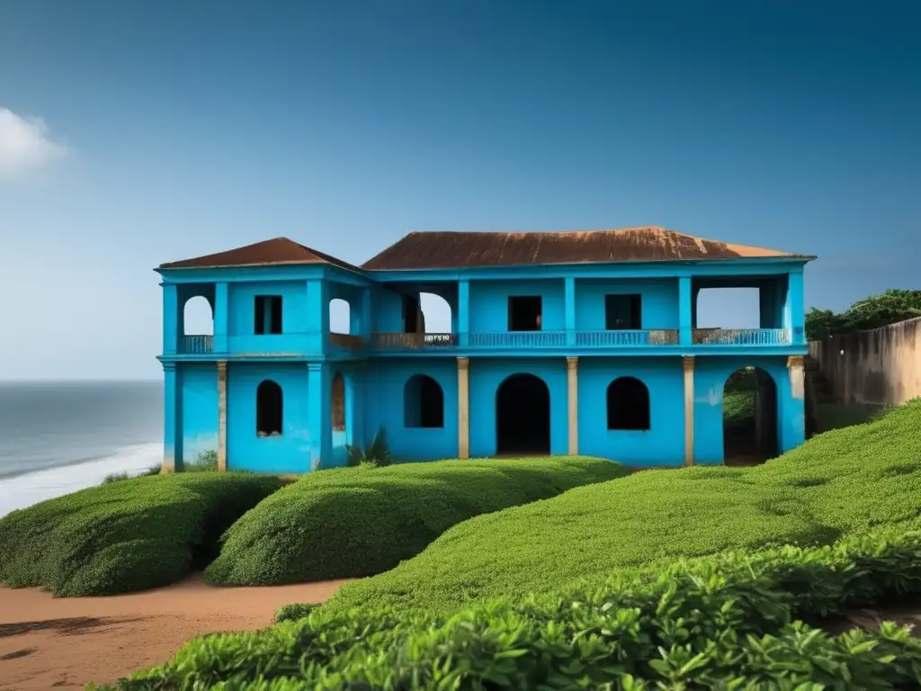 Ruinas coloniales en la costa de Ghana: historia y naturaleza Ruinas costeras de Ghana: joyas arquitectónicas costa Ghana abandonadas, con detalles coloniales y efectos de naturaleza.