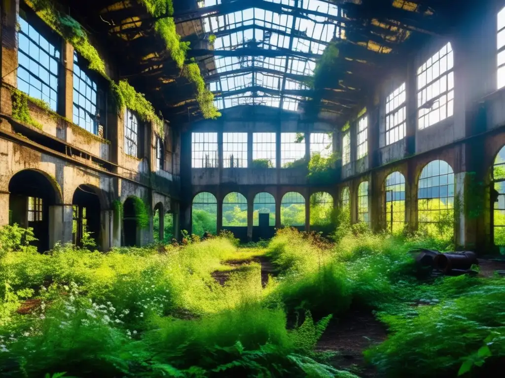 Ruinas grandes fábricas tanques abandonadas: Naturaleza reclama majestuosamente la fábrica abandonada, creando una escena de belleza y decadencia.