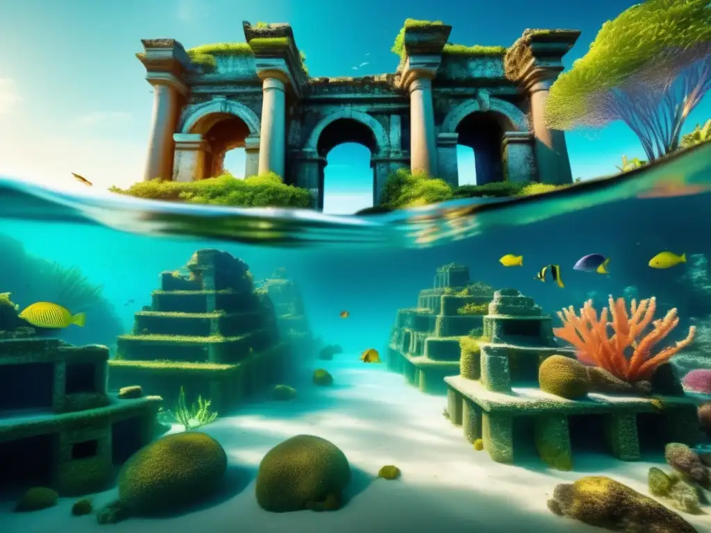 Explora las ruinas de Port Royal, una ciudad submarina en el Caribe, rodeada de coral, peces vibrantes y plantas marinas.