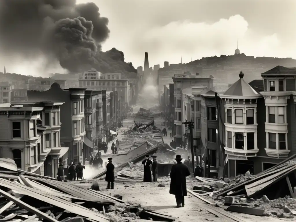 Ruinas de San Francisco tras el terremoto de 1906: devastación, desolación y humanidad.