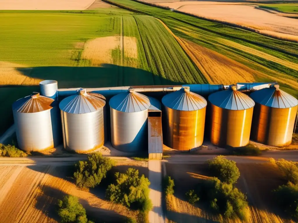 Silos de granos abandonados en Kansas: La luz dorada resalta la atmósfera desolada de los silos rurales invadidos por la naturaleza.