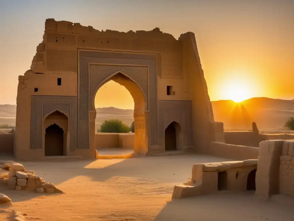 El sol se pone sobre las antiguas ruinas de Balkh, ciudad fantasma de Afganistán, bañando todo en cálido resplandor dorado. <b>Una figura solitaria contempla la majestuosidad en la distancia.