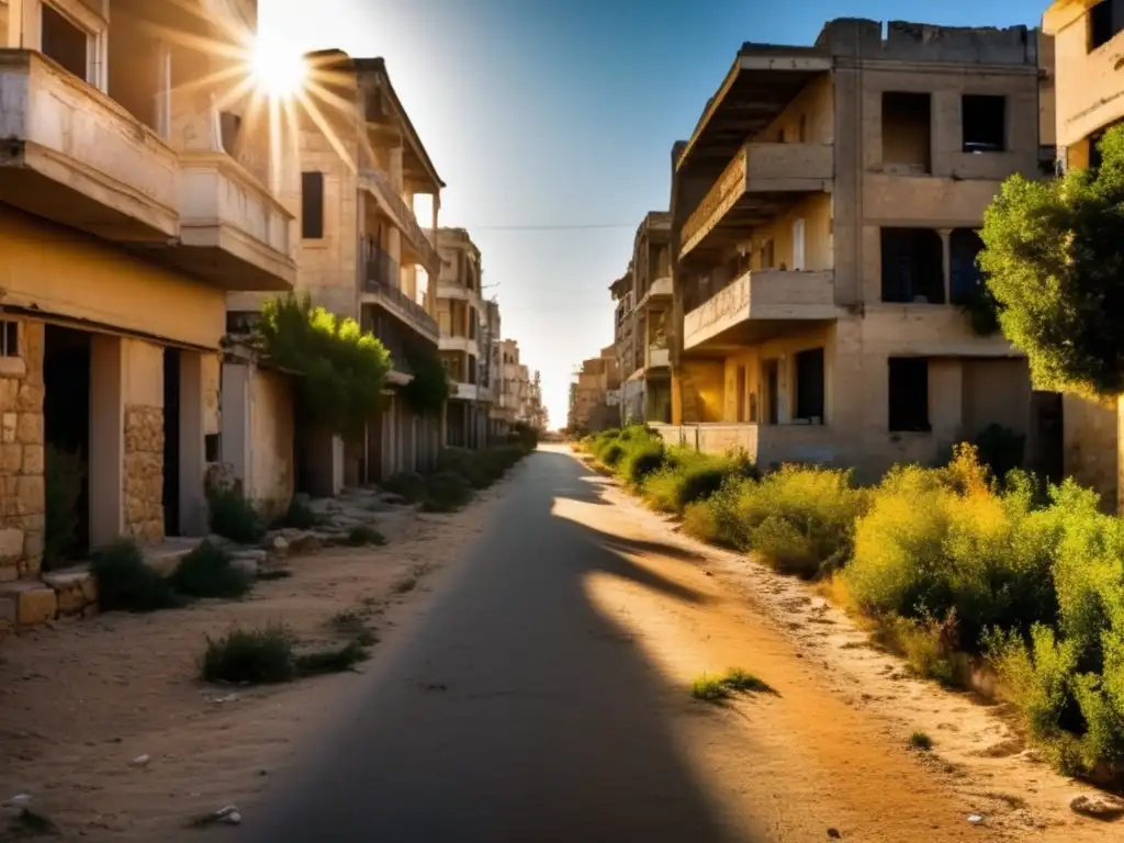 El sol se pone sobre las calles abandonadas de la Ciudad de Varosha en Chipre, donde la naturaleza reclama su lugar entre edificios en ruinas.