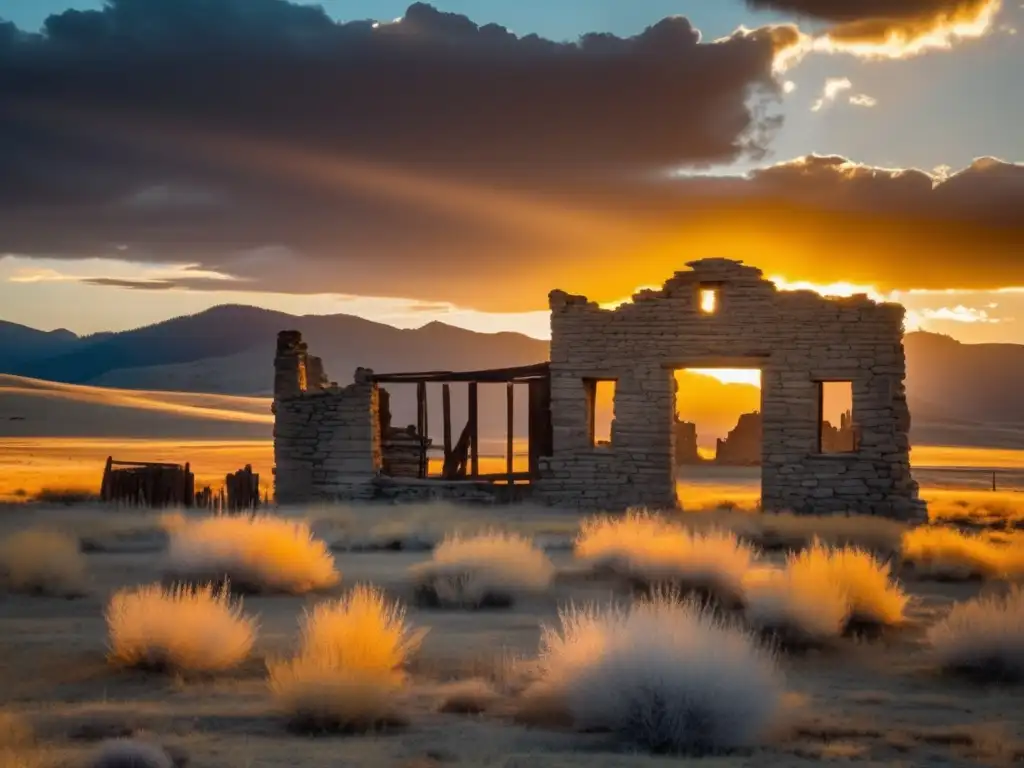 El sol se pone tras las ruinas de Custer Ghost Town en Idaho, creando una belleza trágica.