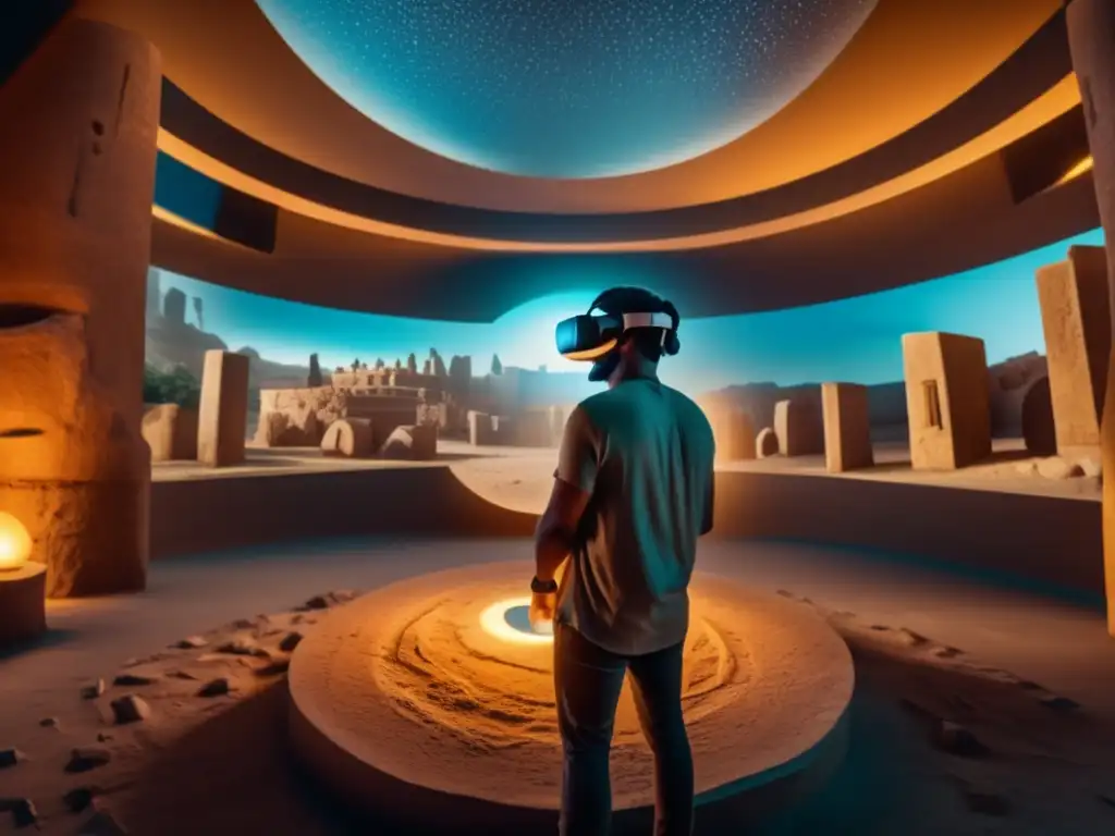 Exploración tecnológica en realidad virtual con misteriosos artefactos y ruinas arqueológicas. <b>Inmersión en el misterio.