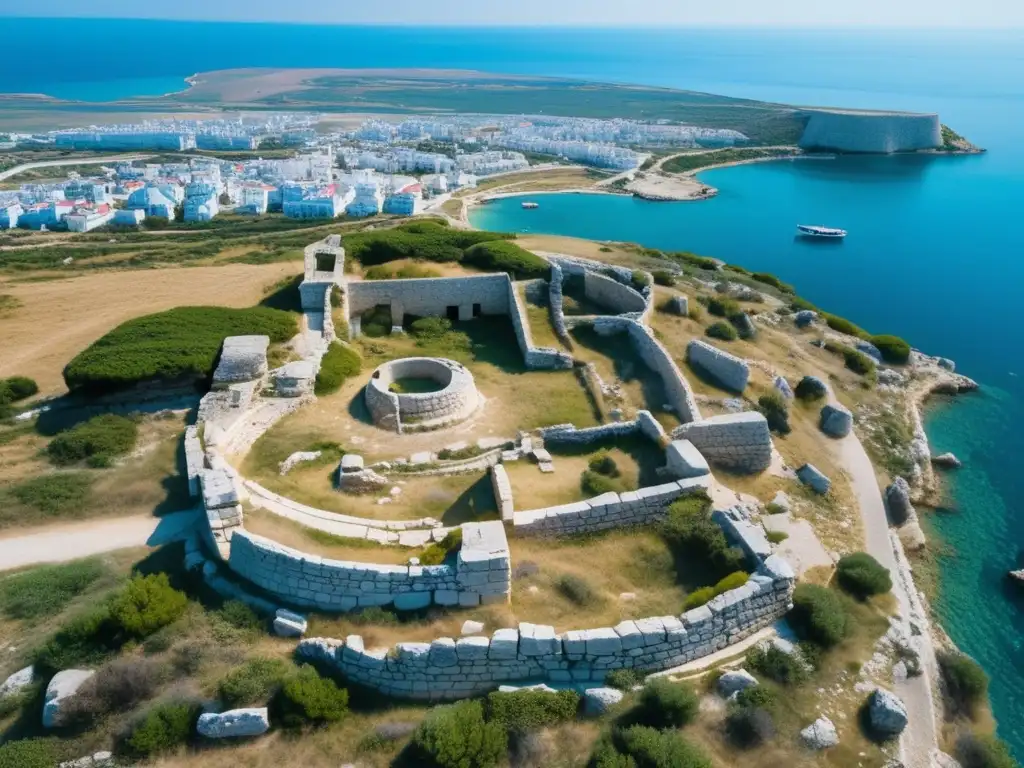 Vista aérea de Chersonesos en Crimea: ruinas, vegetación y mar Negro. <b>La luz resalta la historia y belleza de este lugar abandonado.