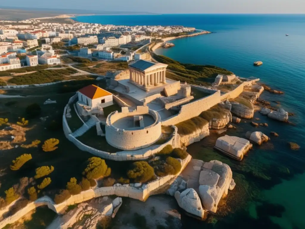 Vista aérea impresionante de Chersonesos en Crimea, ruinas antiguas y el Mar Negro. <b>Lugares abandonados llenos de historia y misterio.