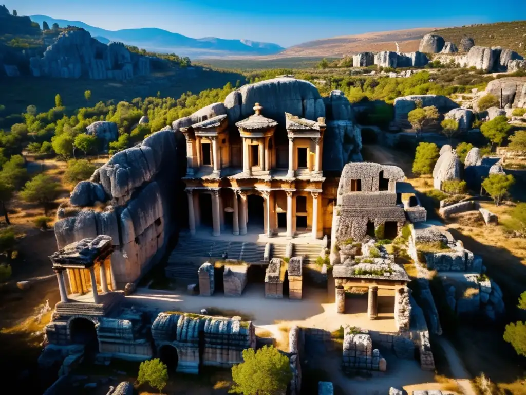 Vista aérea impresionante de las ruinas de Myra, resaltando la belleza histórica de las ruinas de la ciudad Licia turca.