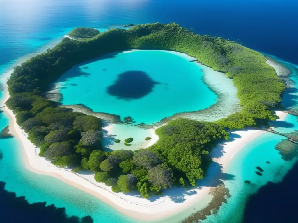 Vista aérea de islas verdes y desiertas en Oceanía, preservación de islas abandonadas en Oceanía.