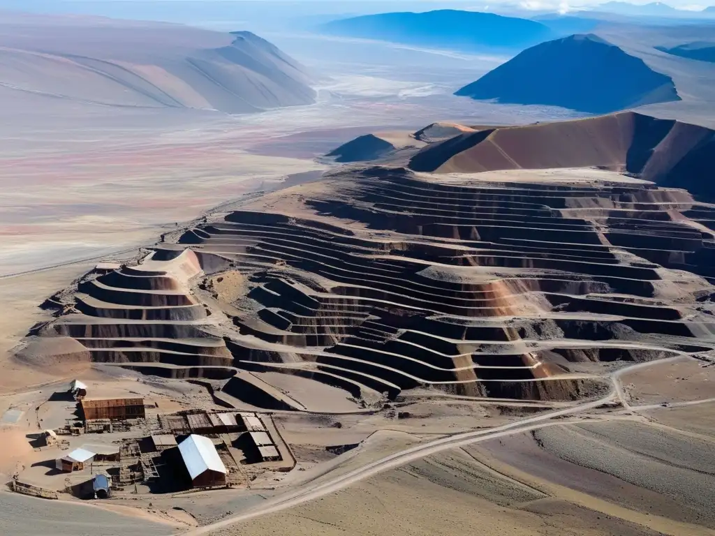 Vista aérea de las minas abandonadas en Oruro, Bolivia, revelando su vasta extensión y su impacto en el paisaje.