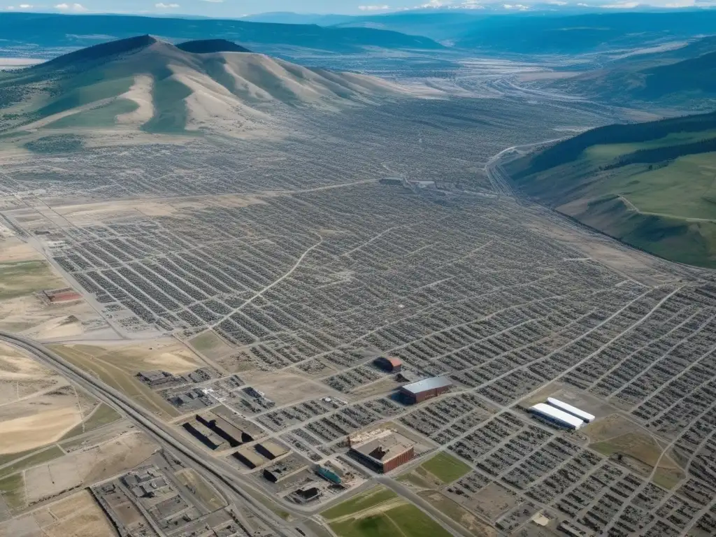 Vista aérea de Butte, Montana, destacando la revitalización urbana y la historia minera. <b>Revitalización de Butte Montana.