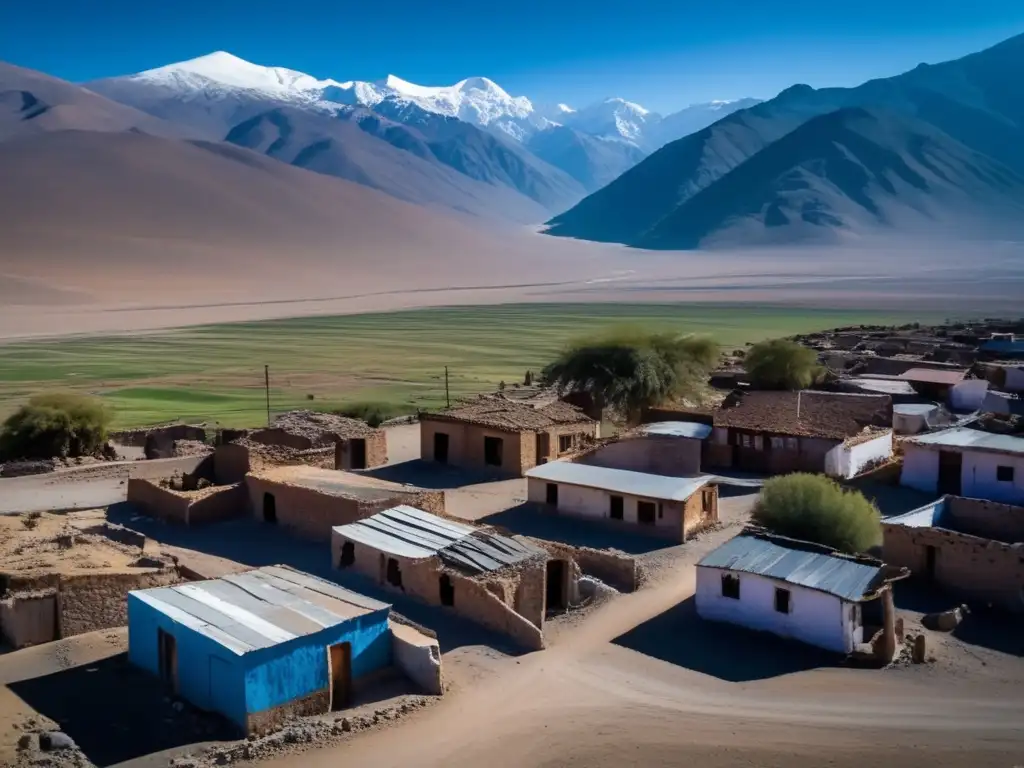 Vista aérea de Antofagasta de la Sierra, ciudad fantasma en Argentina, con los Andes de fondo. <b>Desolada belleza.