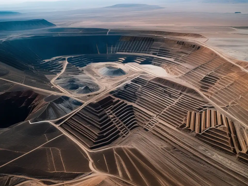 Vista aérea de las vastas y desoladas Minas de Cerro de Pasco Perú, mostrando las operaciones mineras y su impacto ambiental.