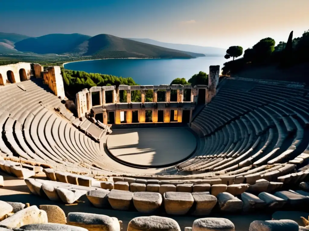 Una vista impresionante del Teatro de Epidaurus, mostrando la belleza antigua y misteriosa de este lugar abandonado.